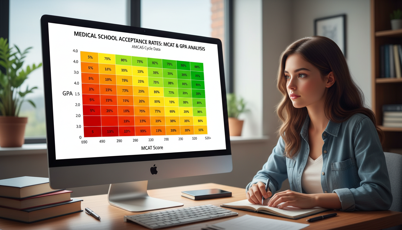 MCAT and GPA acceptance probability grid visualization MCAT and GPA acceptance probability grid visualization - for MCAT and GPA Cutoffs: What Recent AMCAS Cycle Data Actually Sho