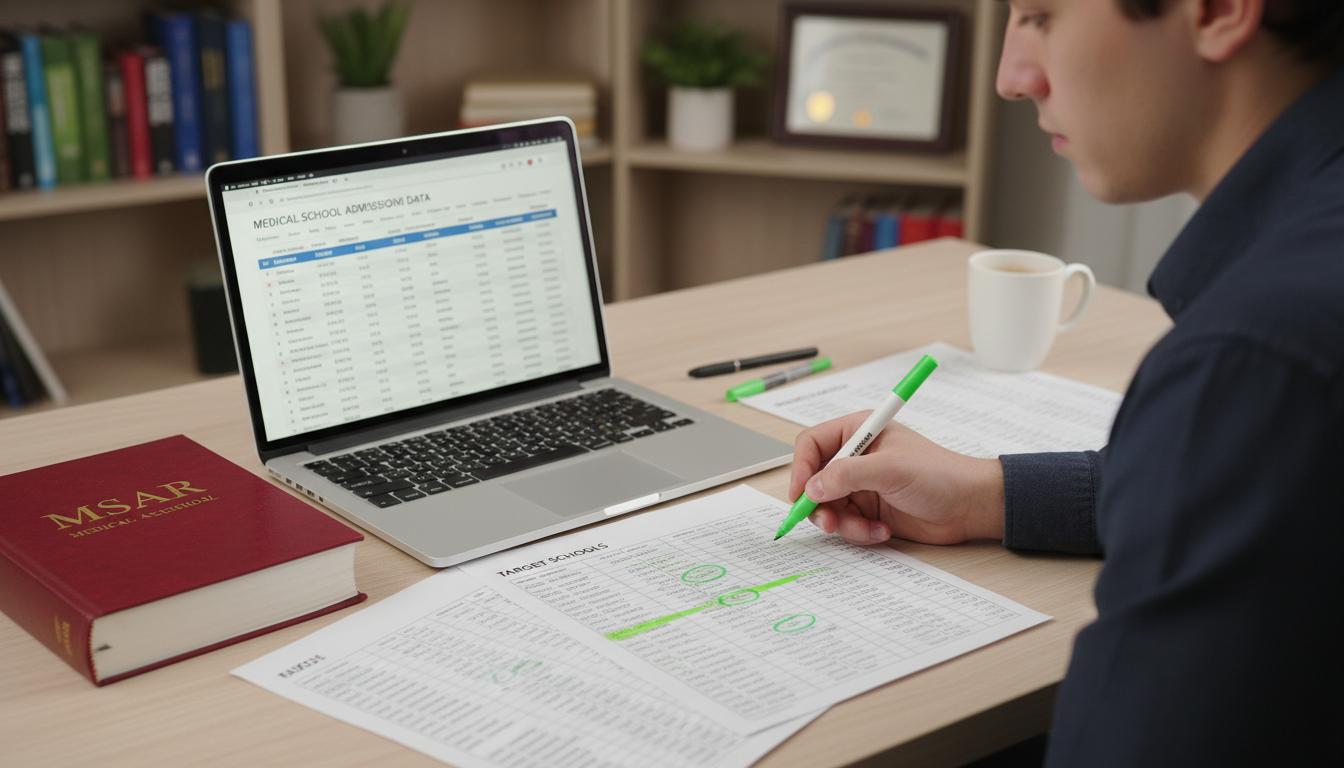 Premed student analyzing medical school list and admissions data -  for No Research Experience? How to Compensate on AMCAS an