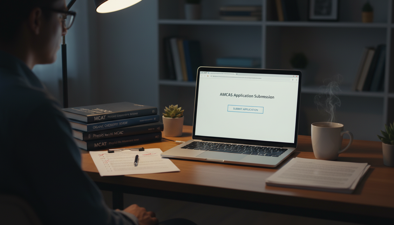 Premed student submitting AMCAS application online -  for Pre-Med Freshman to AMCAS Submitter: A Four-Year Application Timeli