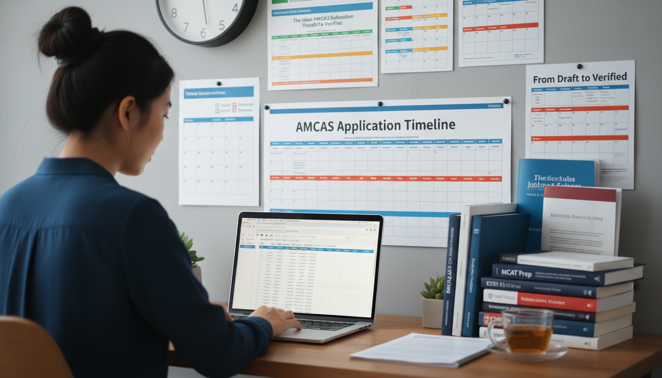 Premed student planning AMCAS application timeline -  for The Ideal AMCAS Submission Timeline: From Draft to Verified