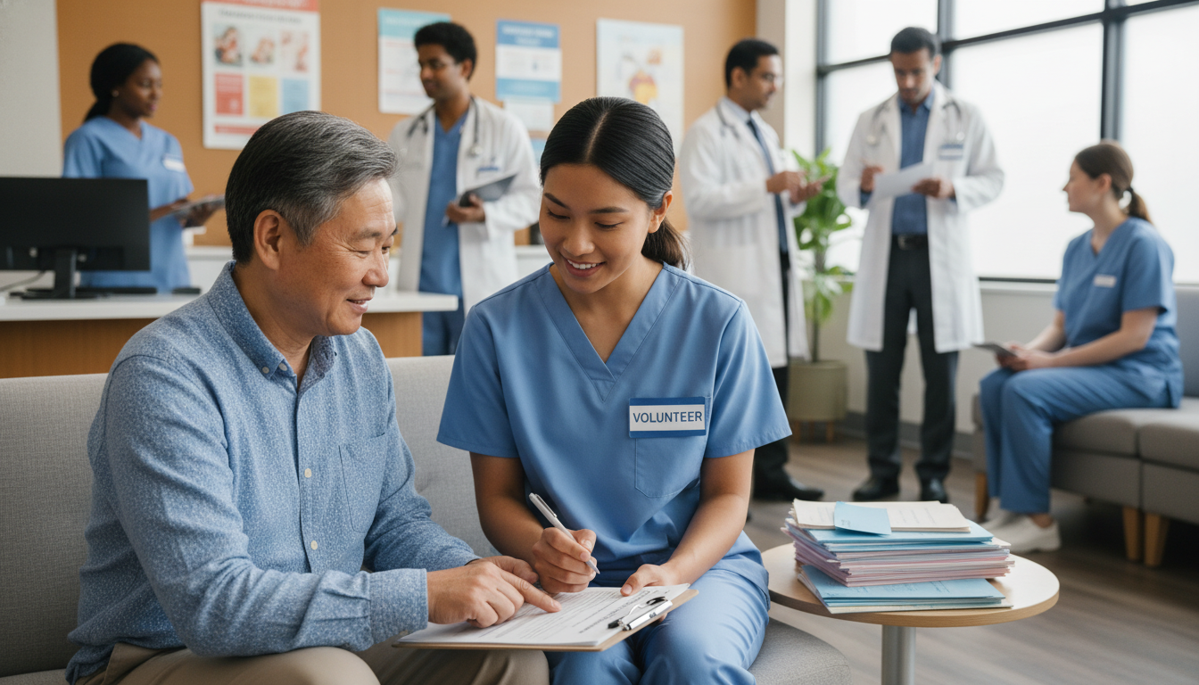 Premed student interacting with patients as a clinic volunteer -  for Uneven Clinical Experience? Stepwise Fixes Before You A