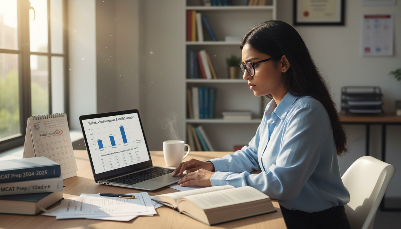 Medical school applicant analyzing waitlist data on laptop -  for Waitlist Movement Numbers: Your Real Chances After May 15