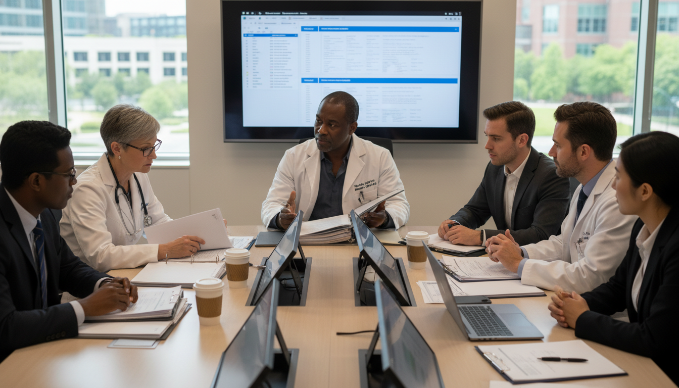 Admissions committee deliberating over a borderline medical school application -  for What Happens in the Room When Your Appl
