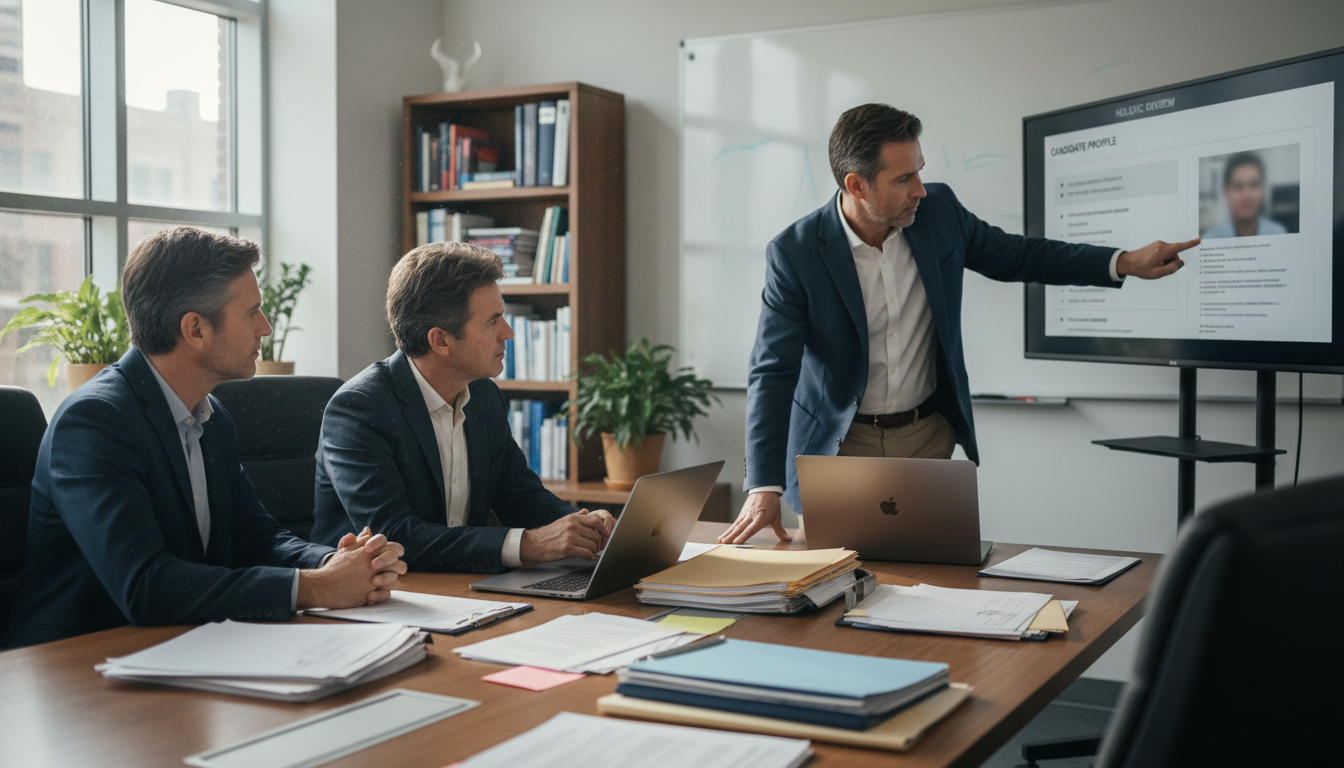 Admissions committee members reviewing medical school applications in a conference room -  for Why Some ‘Average’ Application