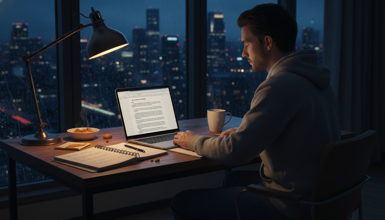 Premed student working late on a medical school personal statement -  for Why Some ‘Average’ Applications Get In Immediately