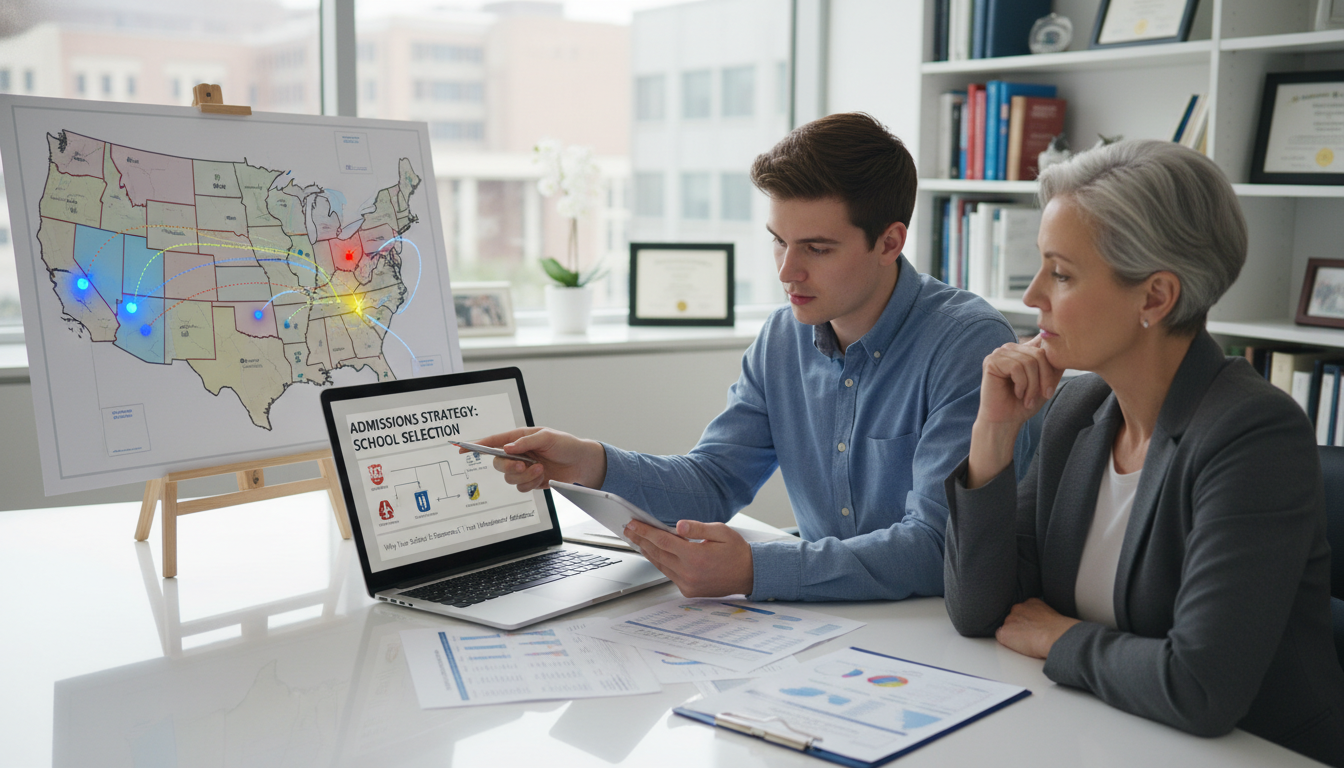 Advisor and premed student strategically planning a medical school list -  for Why Your School List Screams ‘I Don’t Understa