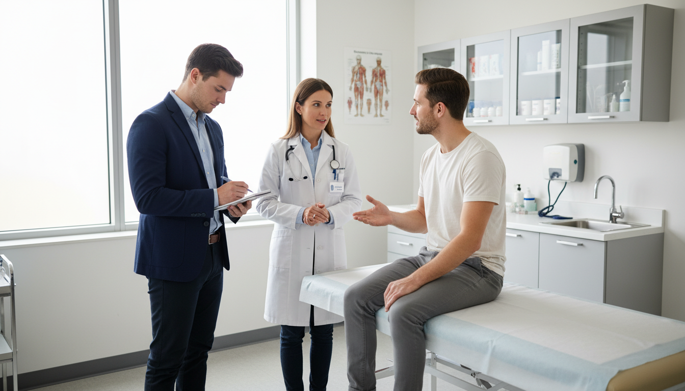 Medical student shadowing a physician in a clinic exam room -  for Behind the Scenes: How Your Shadowing Email Is Judged by P