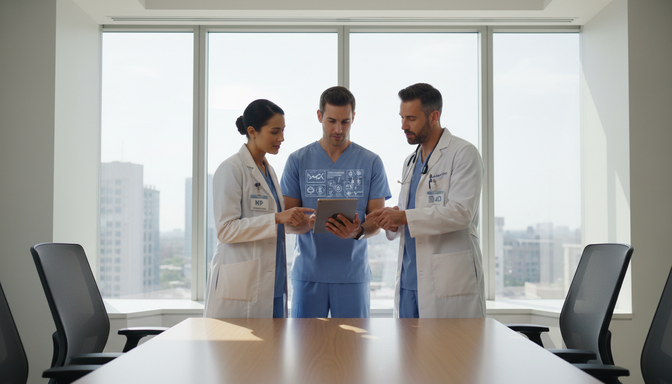 Nurse practitioner and physician assistant collaborating with physician -  for Decoding the Healthcare Team Hierarchy During