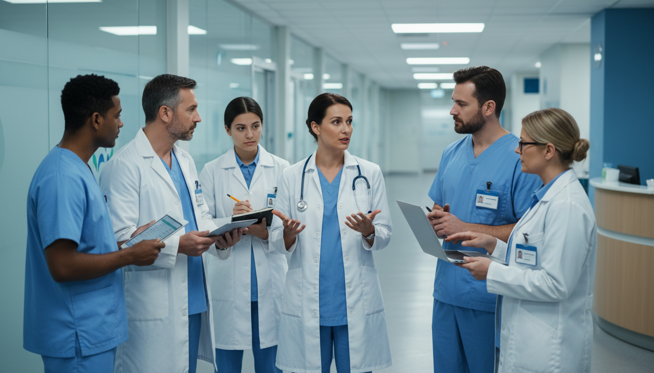 Medical team conducting multidisciplinary rounds with clear role hierarchy -  for Decoding the Healthcare Team Hierarchy Duri