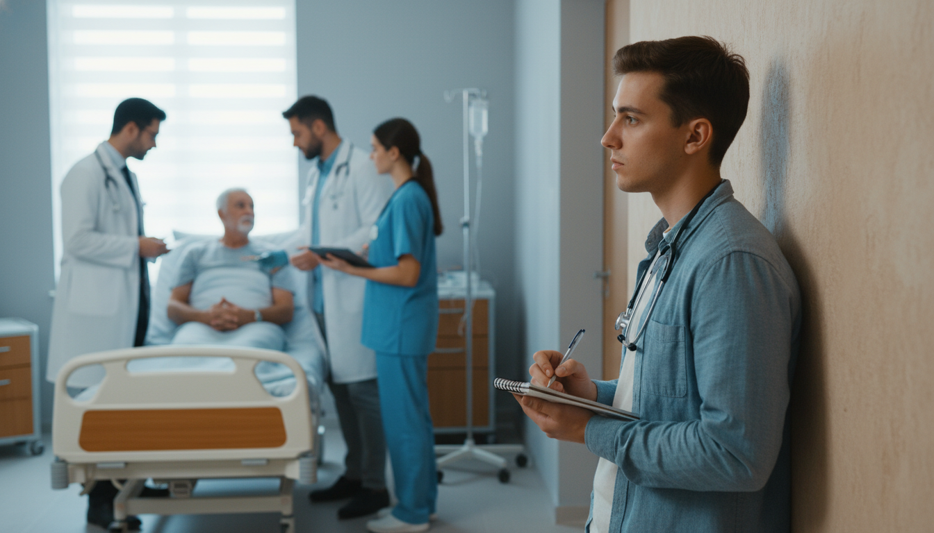 Student taking notes while observing physician -  for Do You Need Direct Patient Contact in Shadowing? What Counts and Why