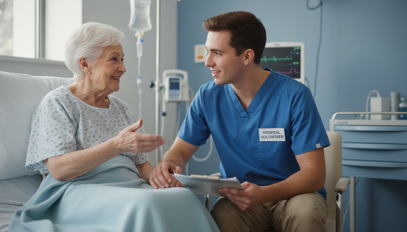 Premed student talking with an elderly patient in a hospital -  for Do You Need Direct Patient Contact in Shadowing? What Cou