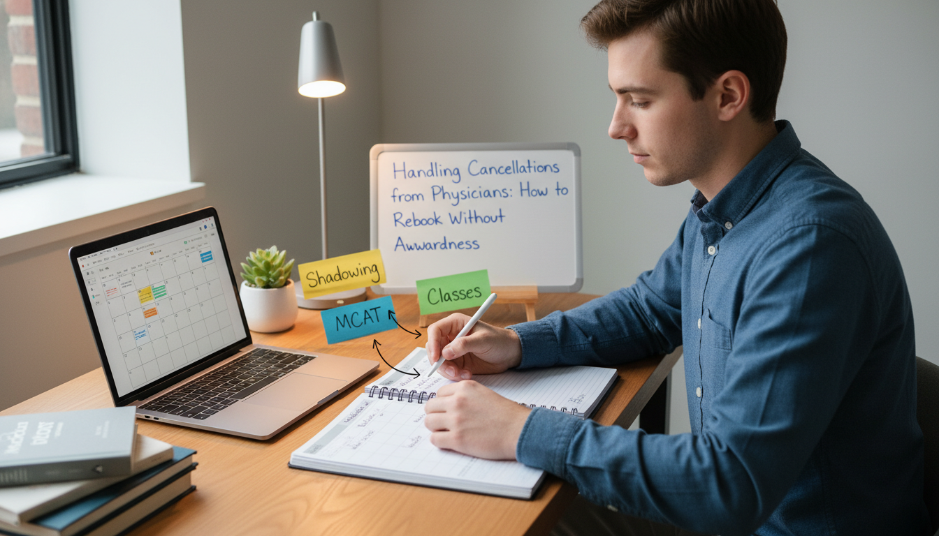 Premed student updating calendar after rescheduling shadowing -  for Handling Cancellations from Physicians: How to Rebook Wi