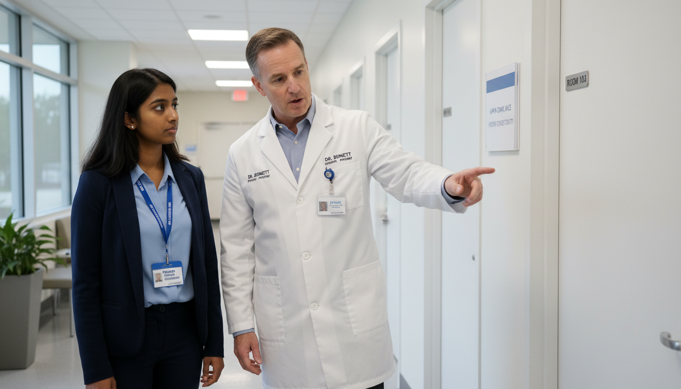 Premed student shadowing physician with focus on confidentiality -  for HIPAA Violations Premeds Commit While Shadowing (With