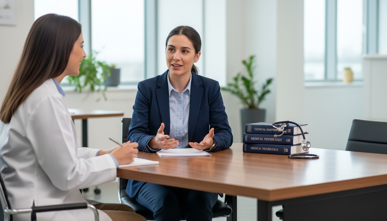 Premed student discussing clinical shadowing experience during a medical school interview -  for How Do You Turn Shadowing St