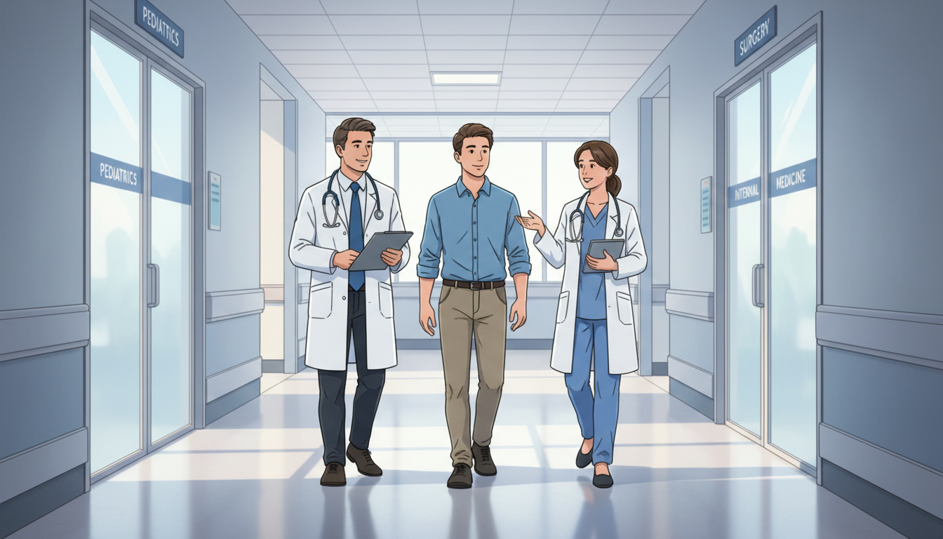 Premed student shadowing multiple medical specialties in a hospital -  for How Much Variety in Specialties Should You Aim for