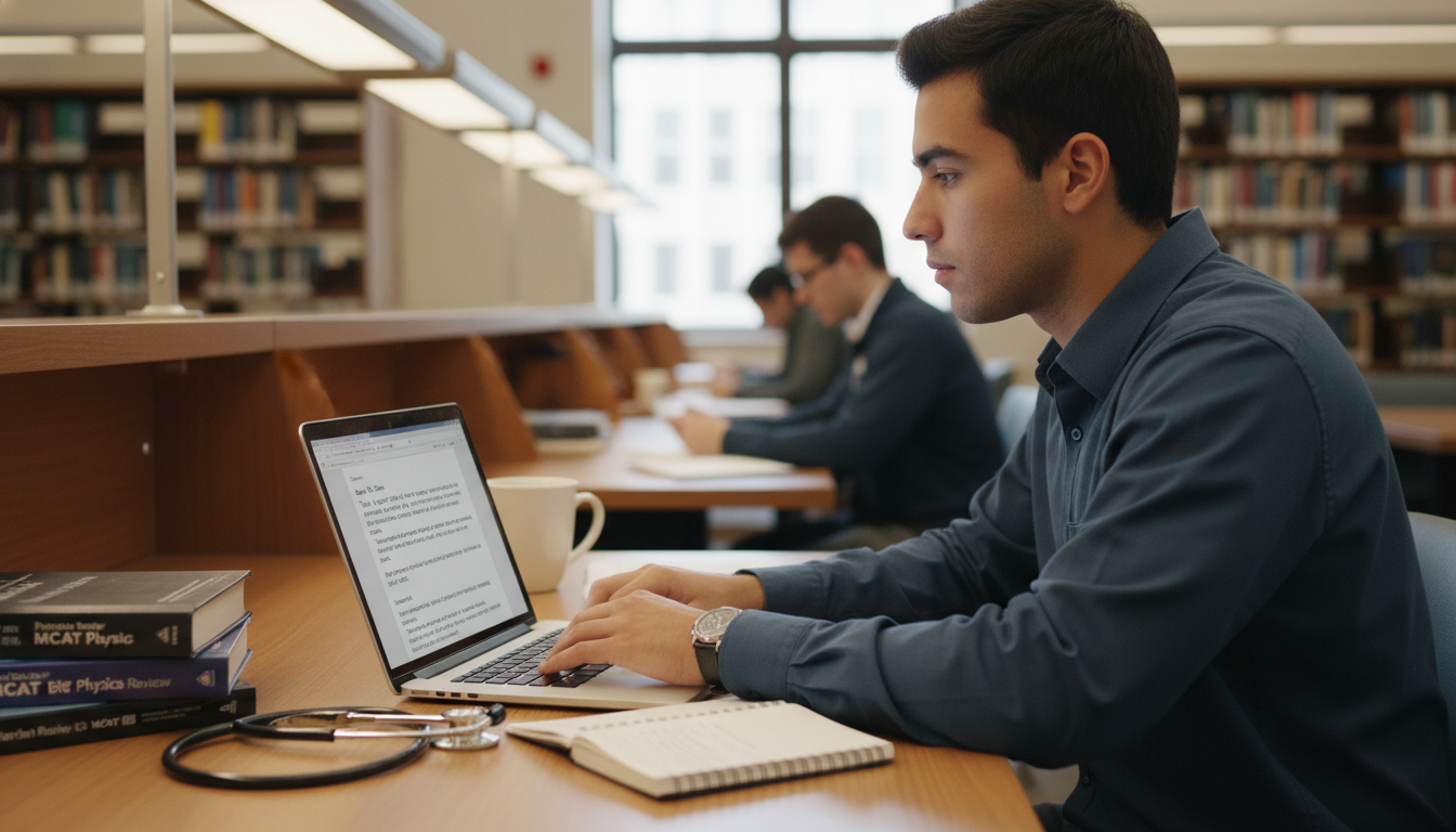 Premed student writing a professional email at a laptop -  for How to Exit a Shadowing Arrangement That’s a Poor Fit Without