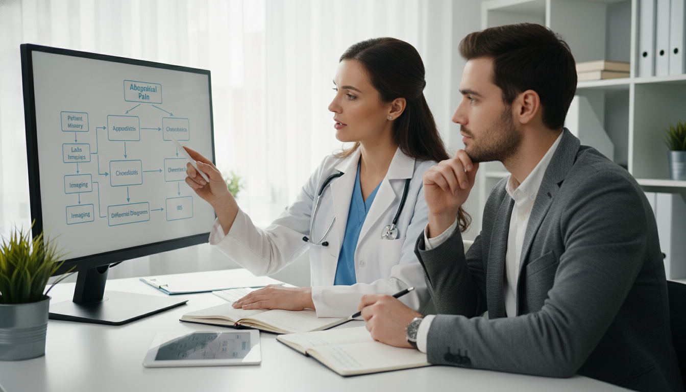 Physician reasoning through differential diagnosis with student -  for How to Extract Differential Diagnosis Lessons from Eve