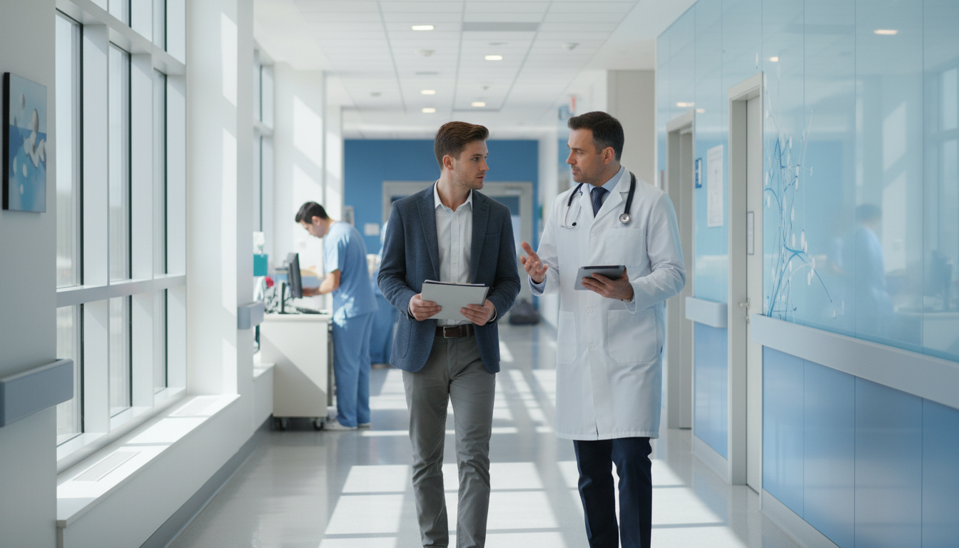 Premed student speaking with physician mentor in hospital corridor -  for How to Turn a One‑Day Shadow into a Long‑Term Mento