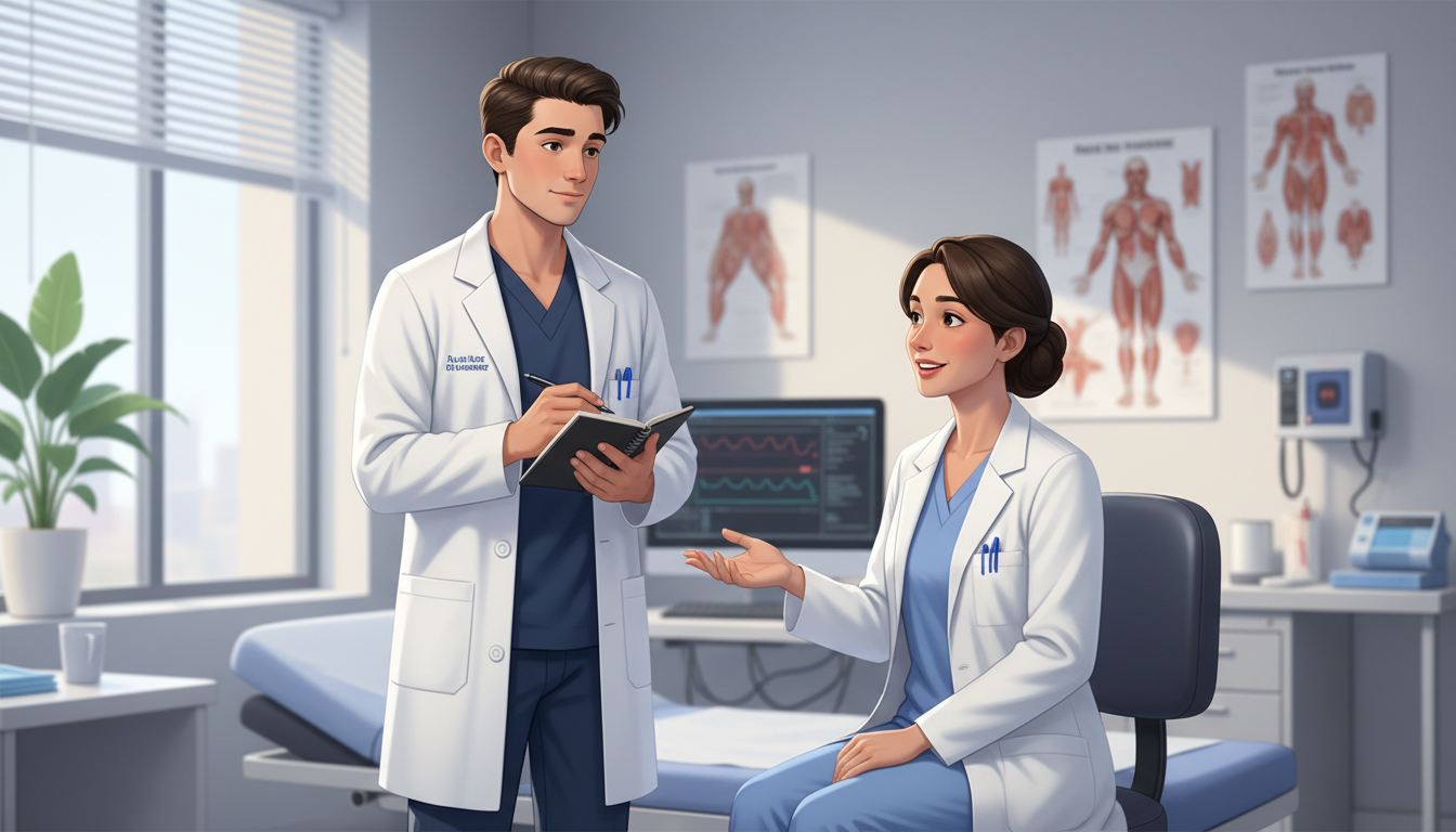 Premed student quietly taking notes while shadowing in clinic -  for Introvert’s Playbook: How to Engage Attendings While Sha