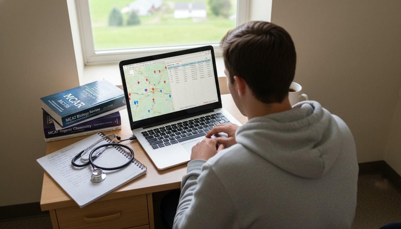 Premed student building a clinical site map on laptop -  for Rural Area with Few Doctors: Practical Strategies to Find Shadow