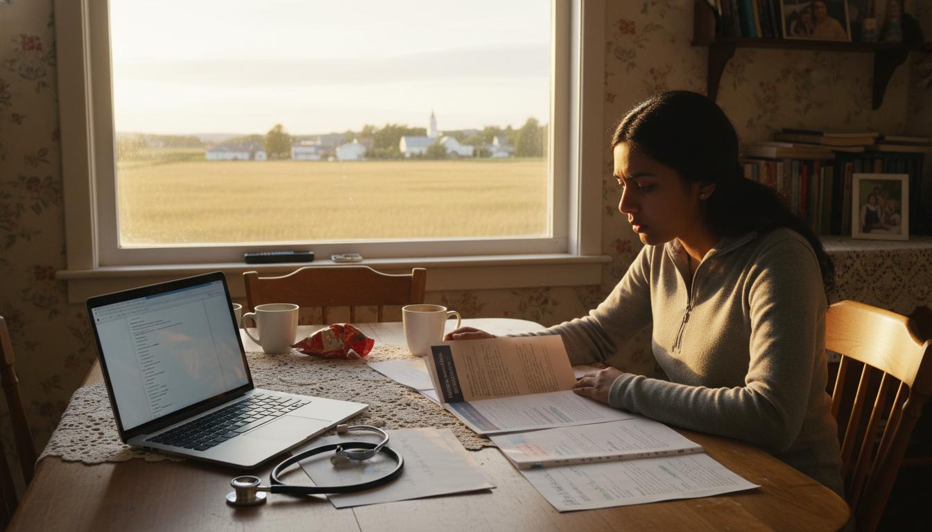 Rural premed student studying with medical school brochures -  for Rural Area with Few Doctors: Practical Strategies to Find