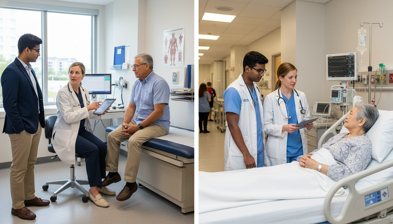 Premed student shadowing physician in both clinic and hospital settings -  for Shadowing in Outpatient vs Inpatient: Detailed