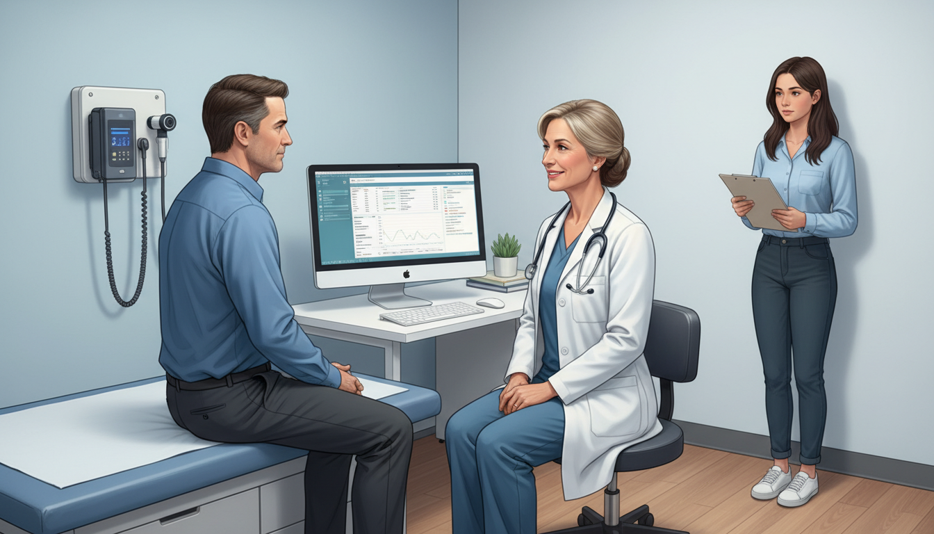 Medical student observing primary care physician during outpatient clinic visit -  for Shadowing in Outpatient vs Inpatient: