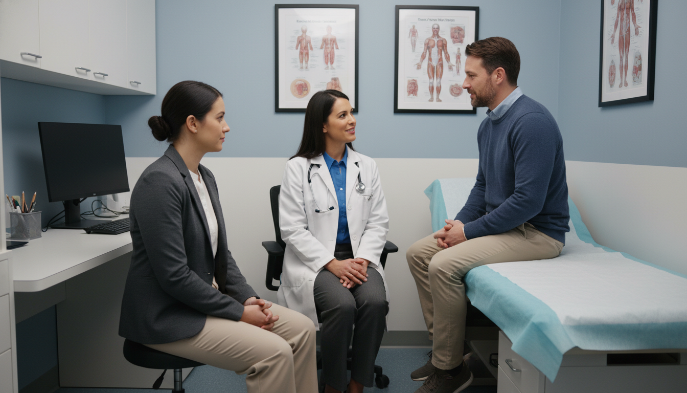 Premed student observing a primary care visit in a quiet clinic room -  for Shadowing in the ED vs Clinic: What Attendings Ex
