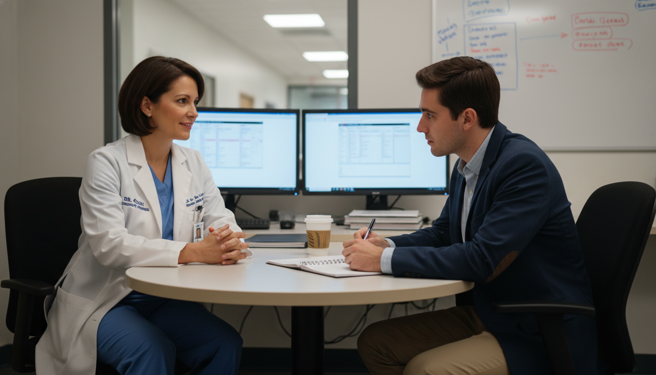 Premed student debriefing with an attending physician after shadowing -  for Shadowing in the ED vs Clinic: What Attendings E