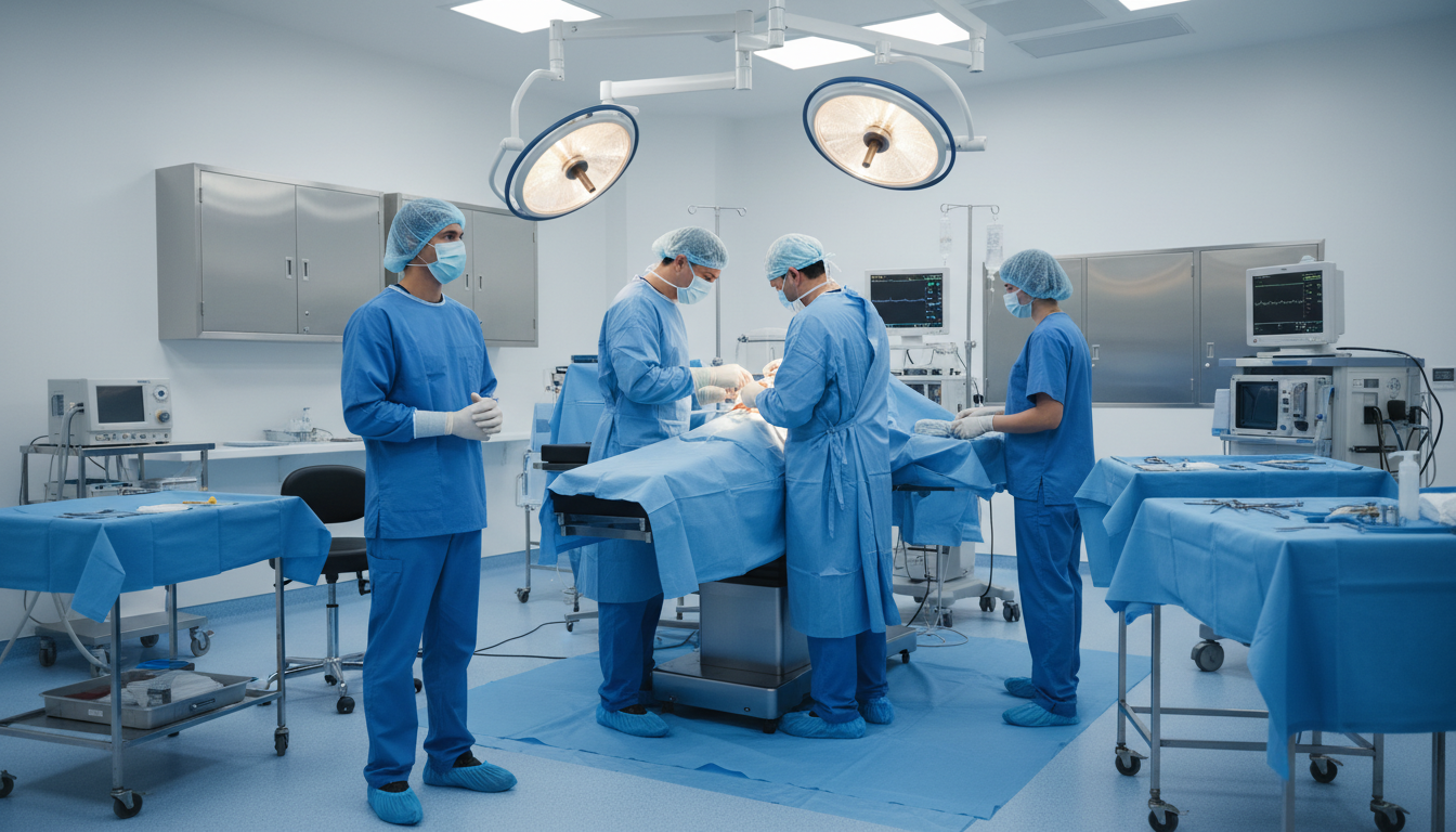 Premed observer standing in safe position in the operating room -  for Shadowing in the Operating Room: Stepwise Etiquette an