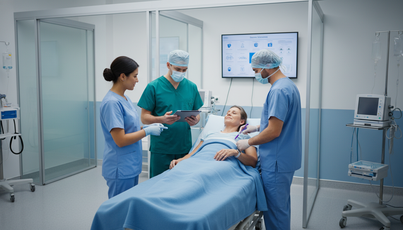 Preoperative holding area with surgical team and patient -  for Shadowing Surgeons: Understanding Pre‑Op, Intra‑Op, and Post‑