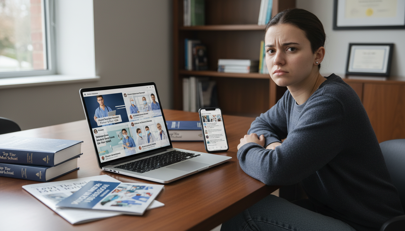 Premed student scrolling social media for virtual shadowing opportunities -  for Social Media Shadowing Mistakes That Can Jeo