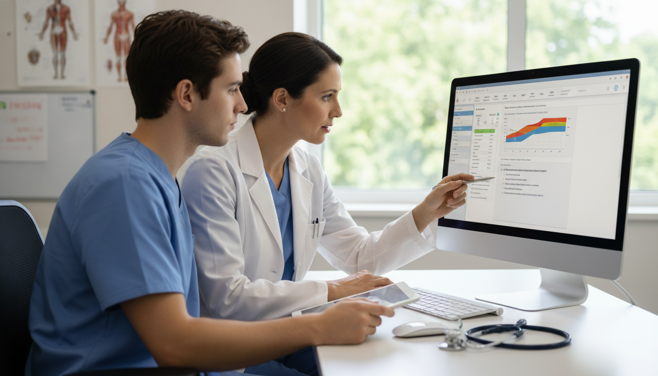 Primary care physician and medical student reviewing chronic disease management plan -  for Using Shadowing to Learn Clinical