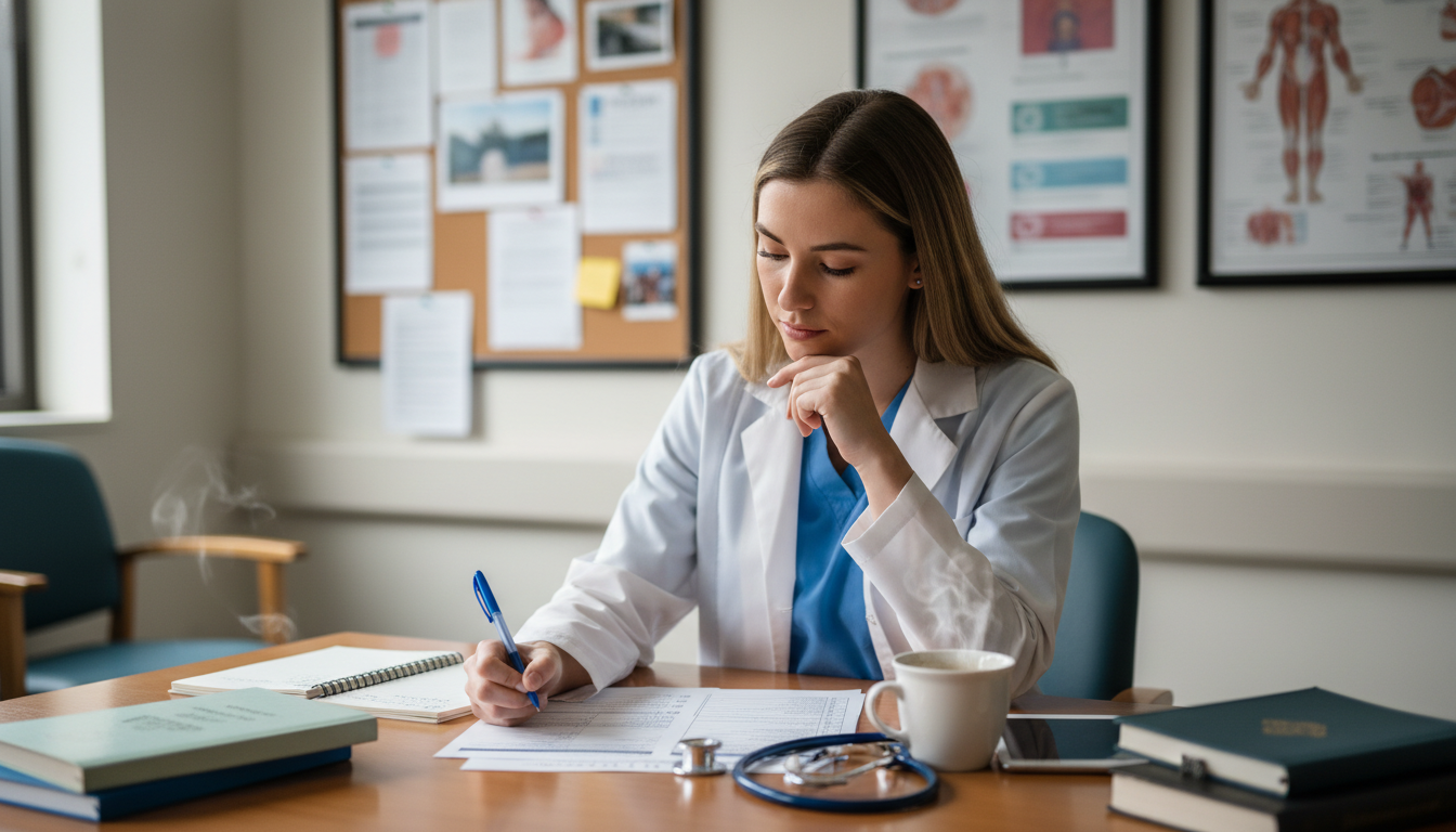 Medical student taking structured notes during shadowing -  for Using Shadowing to Test Specialty Fit: A Structured Evaluatio