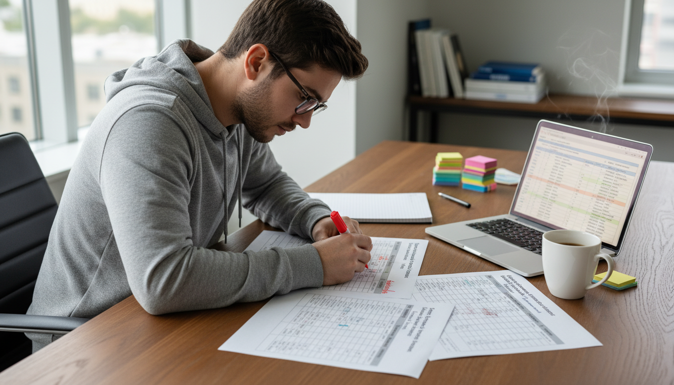 Medical student reviewing specialty comparison notes at a desk -  for Using Shadowing to Test Specialty Fit: A Structured Eva