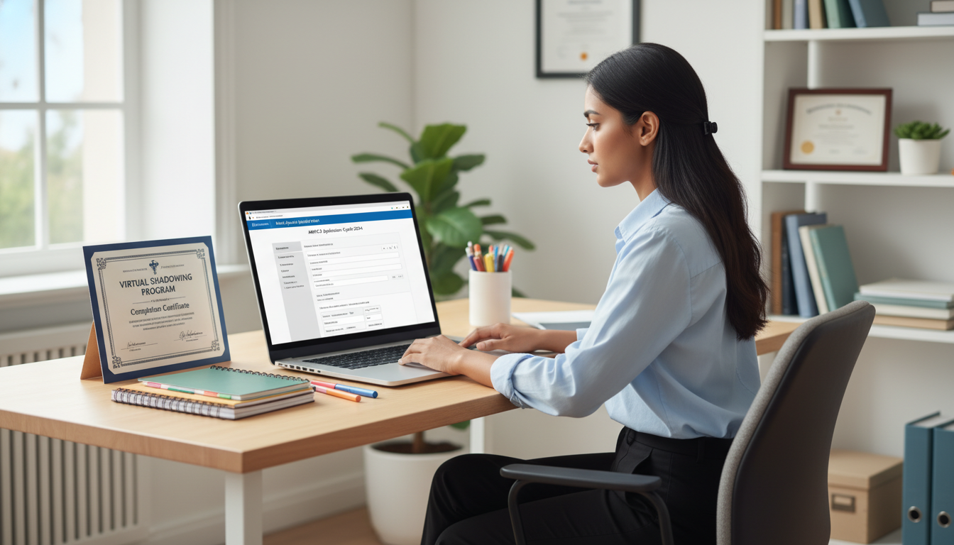 Premed student preparing a medical school application with virtual shadowing certificate -  for Virtual Shadowing Completion