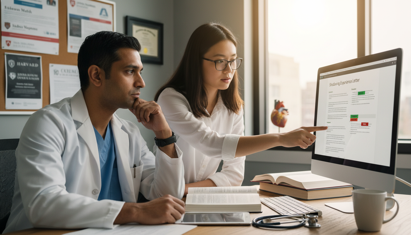 Premed student receiving feedback on a shadowing letter from a physician -  for What a Strong vs Weak Shadowing Letter Really