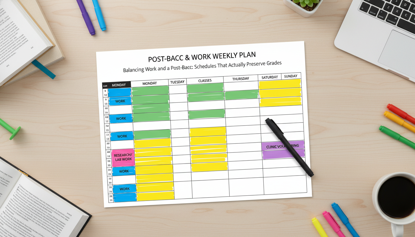Weekly schedule template for post-bacc and work -  for Balancing Work and a Post-Bacc: Schedules That Actually Preserve Grade