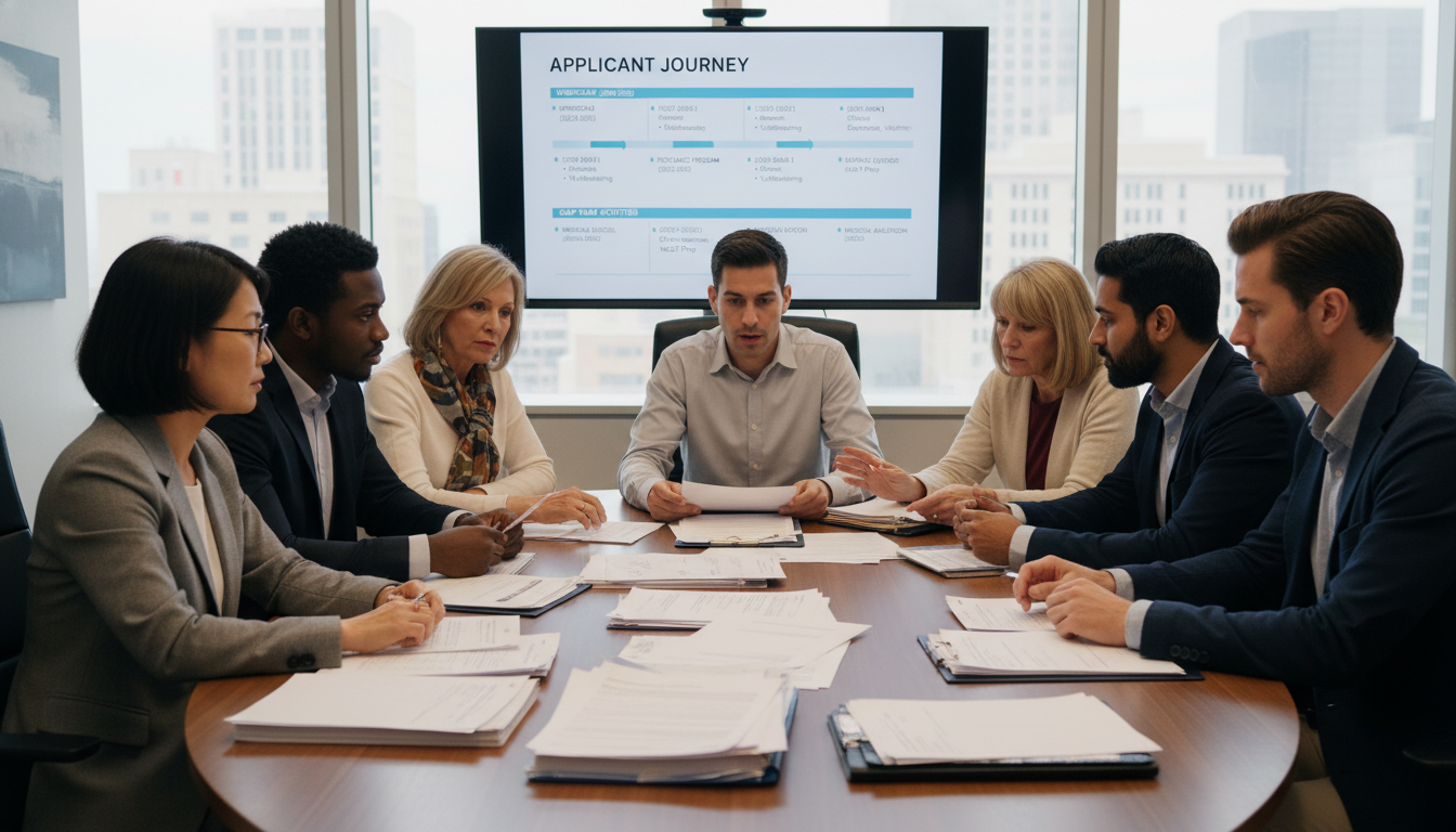 Admissions committee reviewing an application with glide year experiences Admissions committee reviewing an application with glide year experiences - for Behind Closed Doors: How Post-Bacc Glide Yea