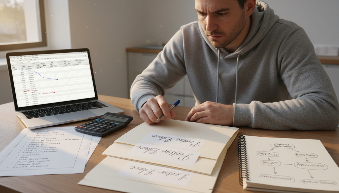 Student comparing two post-bacc program options with notes -  for Choosing Prestige Over Fit: Post-Bacc Branding Mistakes to