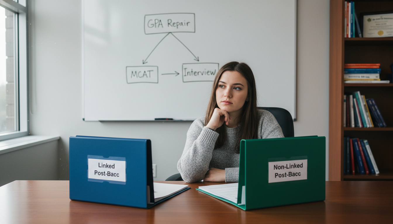 Premed student comparing linked and non linked postbacc programs -  for Linked vs Non-Linked Post-Baccs: The Truth About ‘Gua