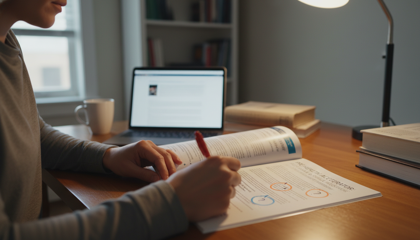 Student reading fine print of post-bacc guarantees Student reading fine print of post-bacc guarantees - for Myth vs Reality: Do Post-Bacc Programs Guarantee Med School Intervi