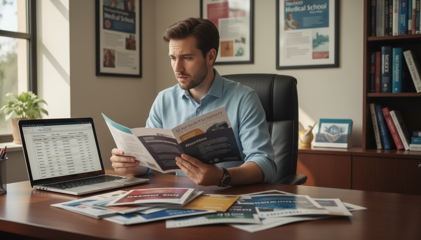 Concerned premed student reviewing post-bacc program options on laptop -  for Stop Before You Enroll: Common Post-Bacc Errors