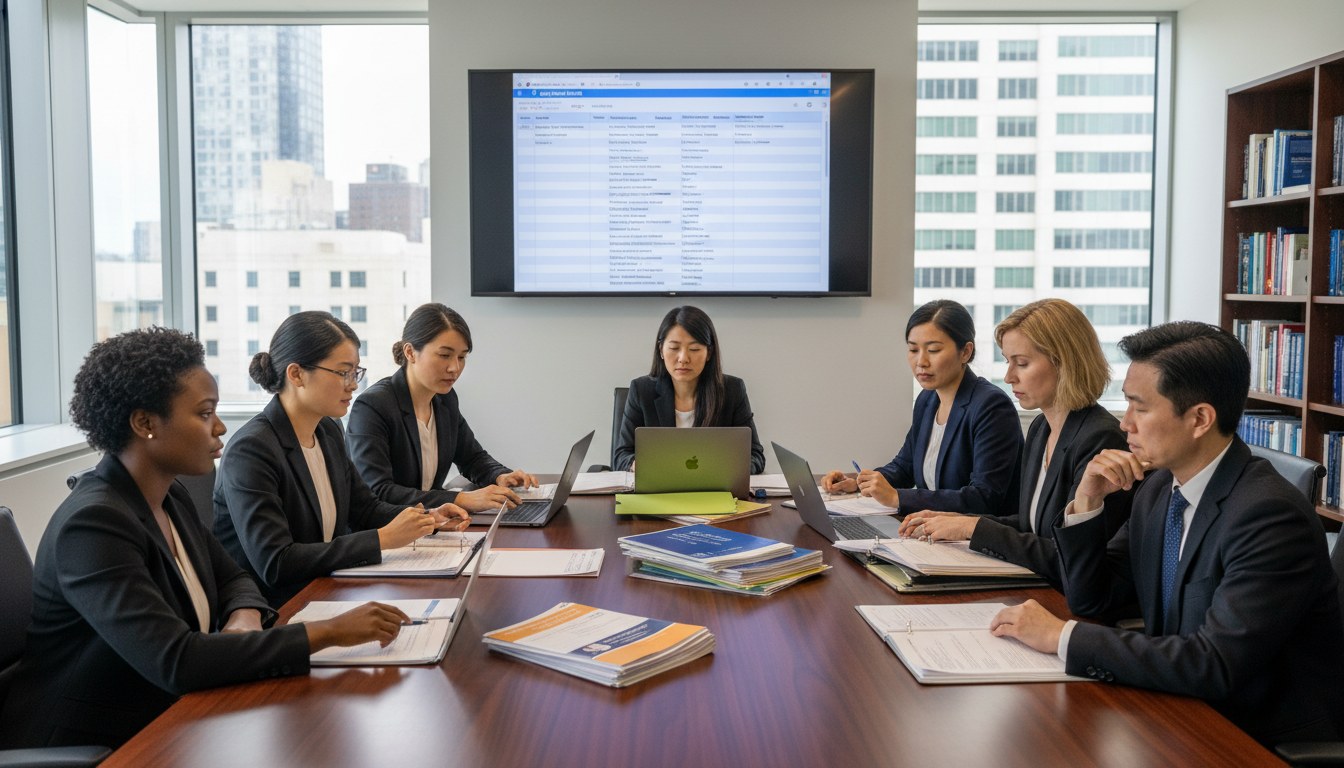 Medical school admissions committee reviewing post-bacc applicant files -  for The Hidden Signals Your Post-Bacc Sends to Med