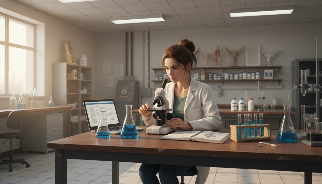 Student studying biology at a smaller campus science lab -  for Top-Tier Brand Name Post-Baccs: Prestige Myths vs Admissions