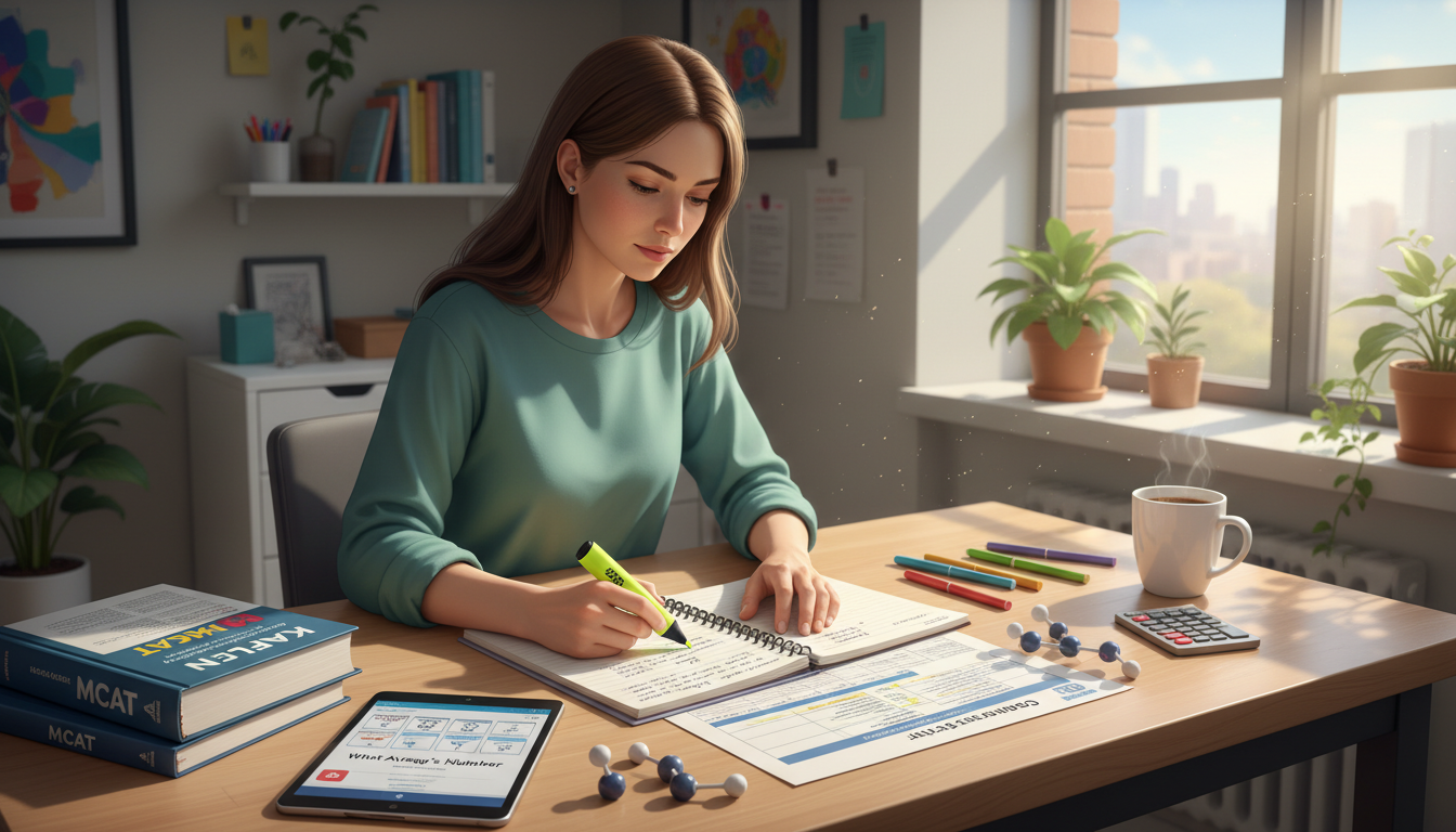 Student integrating chemistry coursework with MCAT study notes -  for Turning a Post-Bacc Into a Built-In MCAT Study Framewor