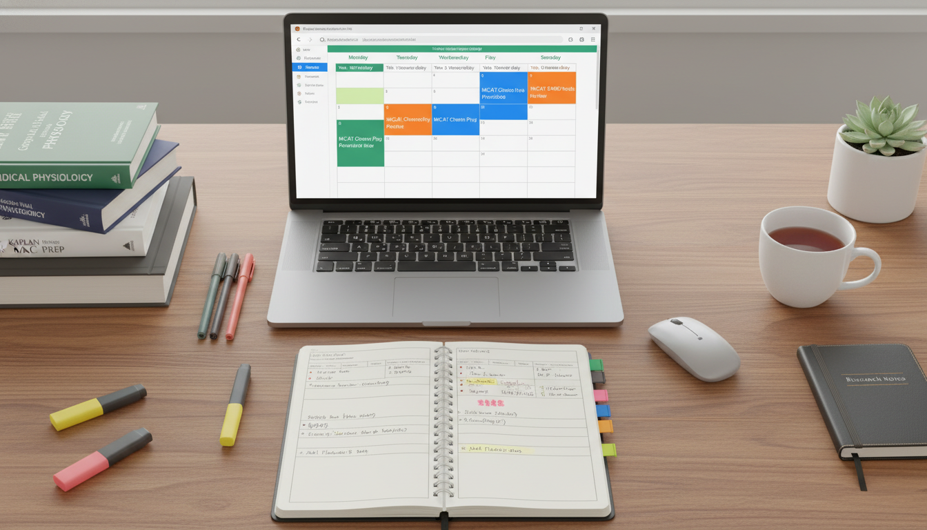 Color-coded weekly calendar for post-bacc and MCAT integration -  for Turning a Post-Bacc Into a Built-In MCAT Study Framewor