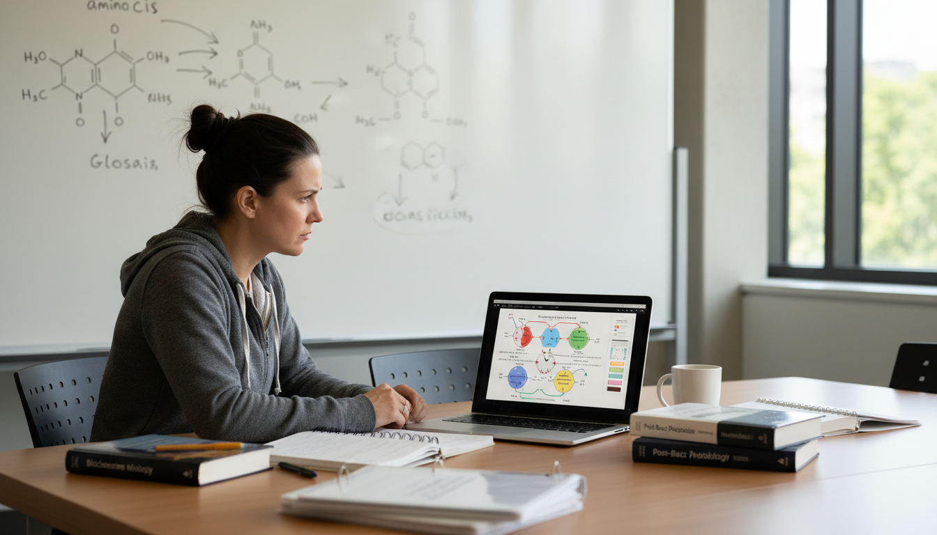 Nontraditional premed student studying biochemistry in post-bacc course -  for Using Post-Bacc Semesters to Fix Gaps in Your