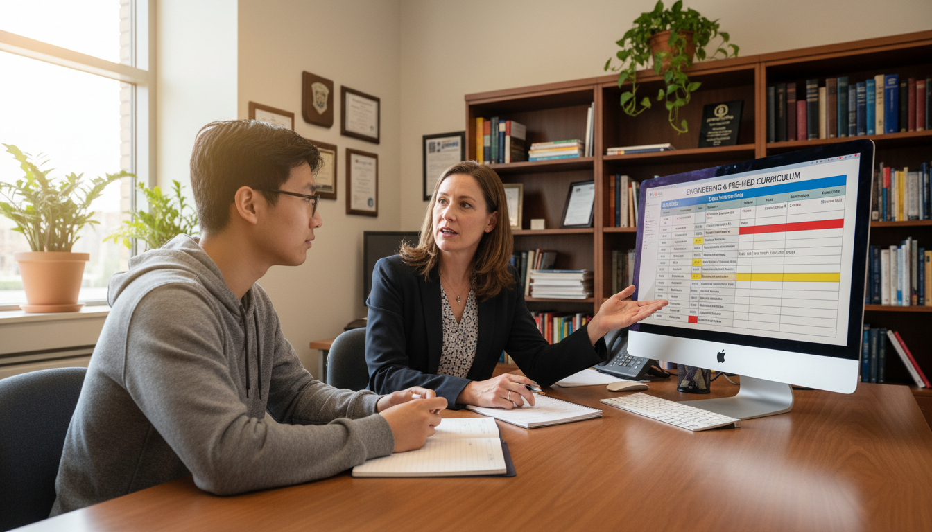 Pre-med engineering student meeting with advisor -  for Building a Compelling Pre‑Med Profile as an Engineering Major