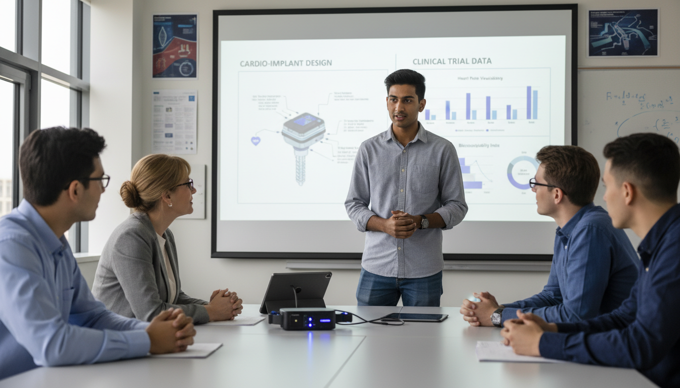 Engineering major leading a design team presentation -  for Building a Compelling Pre‑Med Profile as an Engineering Major